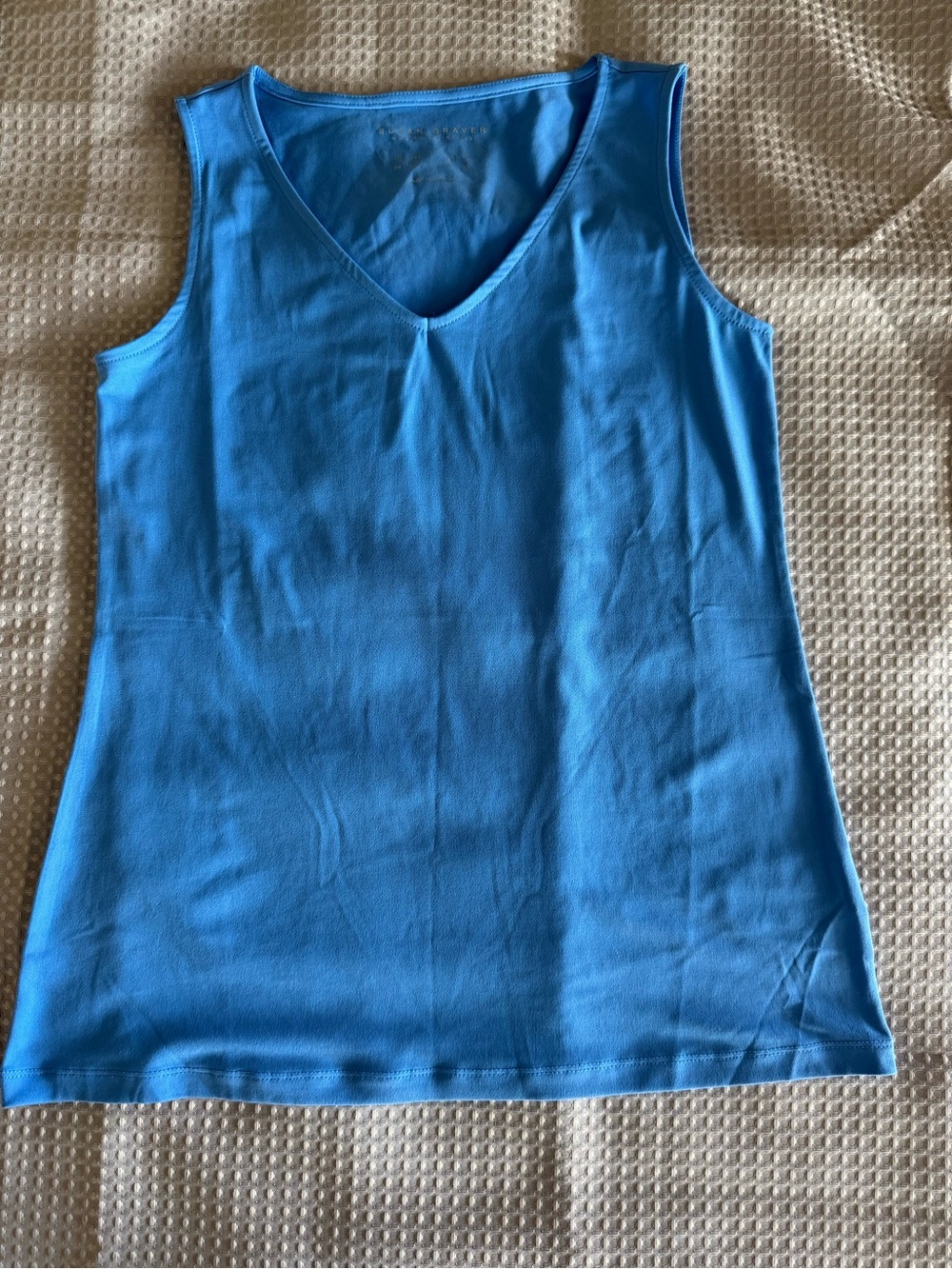 Susan Graver Bright Blue V-Neck Sleeveless Tank Beautiful, VGC